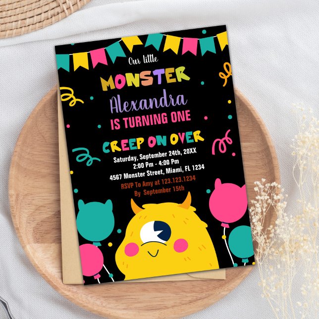 Monster Birthday Ballons Flaggor Inbjudningar (Monster Birthday Invitations Ballons Flags)
