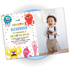 Monster Birthday-inbjudan Röd med foto Inbjudningar
