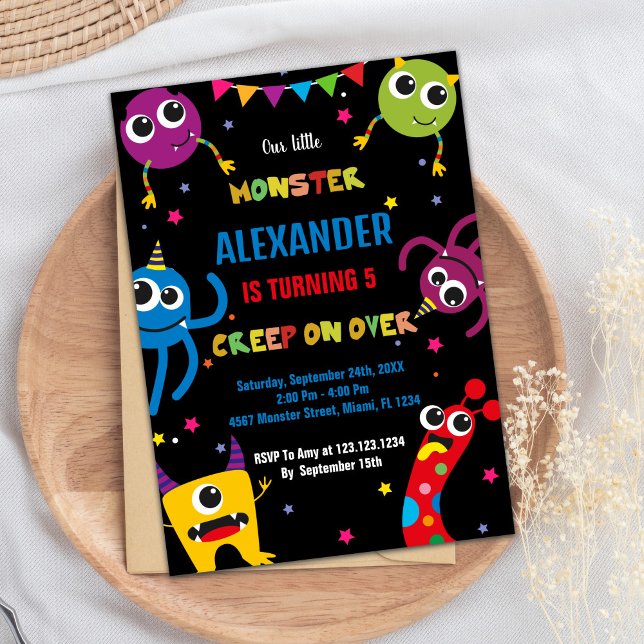 Monster Birthday-inbjudningar Färg Black Inbjudningar (Monster Birthday Invitations Colours Black)