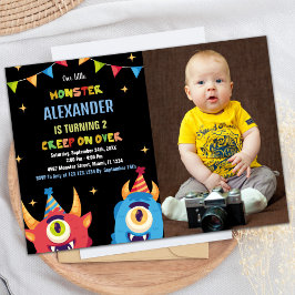 Monster Birthday-inbjudningar Färg Flaggor med fot Inbjudningar