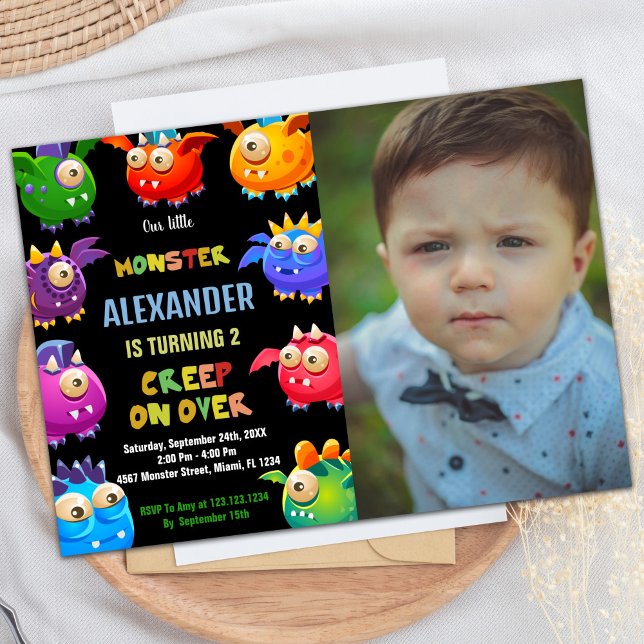 Monster Birthday-inbjudningar, Fly Monsters-foto Inbjudningar (Monster Birthday Invitations, Fly Monsters photo Invitation)