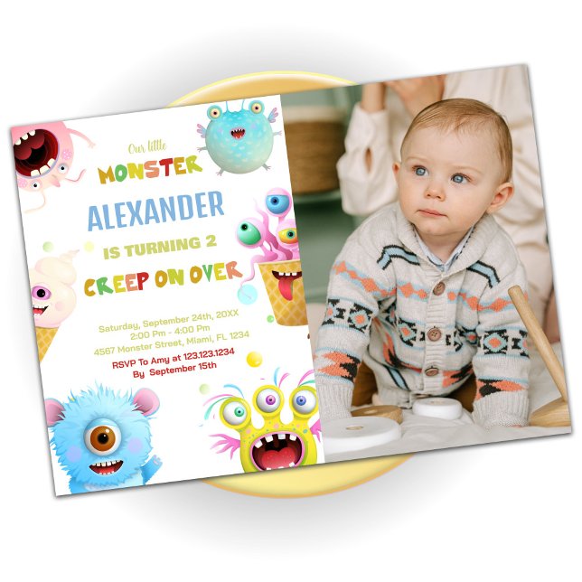 Monster Birthday-inbjudningar med foto Inbjudningar (Monster Birthday Invitations with photo)