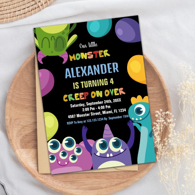 Monster Birthday-inbjudningar, monster Inbjudningar (Monster Birthday Invitations, Monsters Invitation)