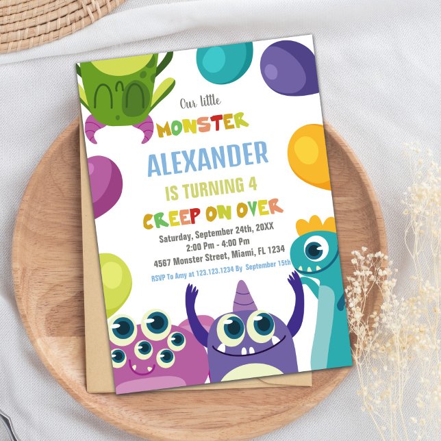 Monster Birthday-inbjudningar, monster Inbjudningar (Monster Birthday Invitations, Monsters Invitation)