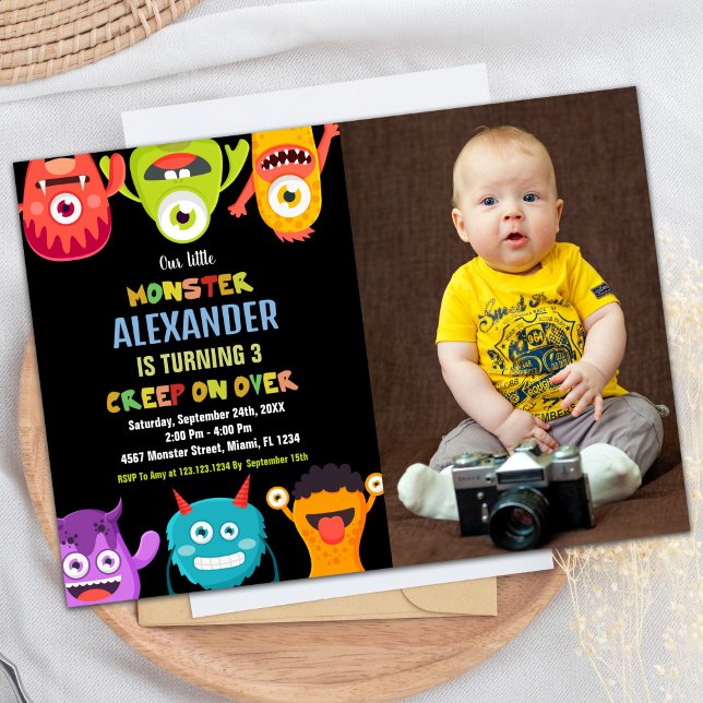Monster Birthday-inbjudningar, Monsters ett foto Inbjudningar (Monster Birthday Invitations, Monsters one photo Invitation)