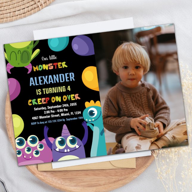 Monster Birthday-inbjudningar, Monsters-foto Inbjudningar (Monster Birthday Invitations, Monsters photo Invitation)