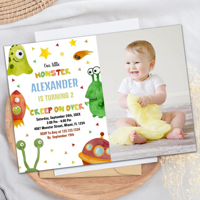 Monster Birthday-inbjudningar Vita med foto Inbjudningar (Monster Birthday Invitations White with photo)