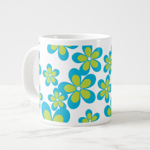 Mönster, Blåa blommor, Grönt Flowers Jumbo Mugg