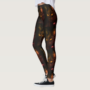 Mönster Black Cat Ögon Funny Halloween Leggings