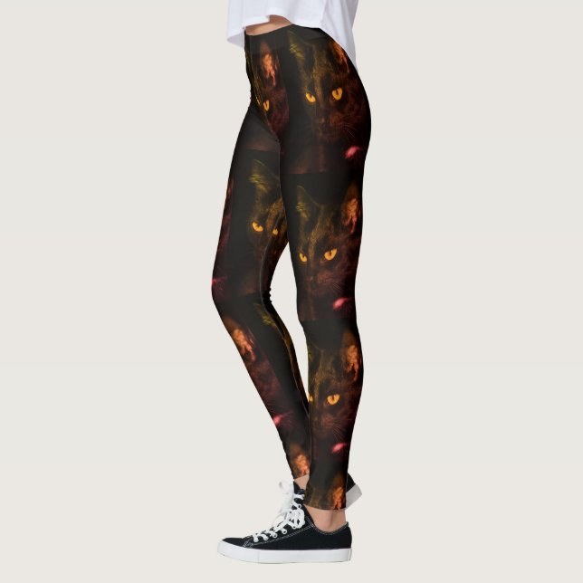 Mönster Black Cat Ögon Funny Halloween Leggings (Vänster)