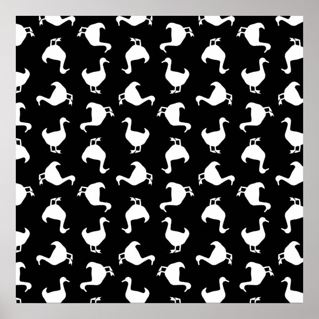 Mönster Black & White Anka Silhouettes Skriv ut Bl Poster (Framsidan)