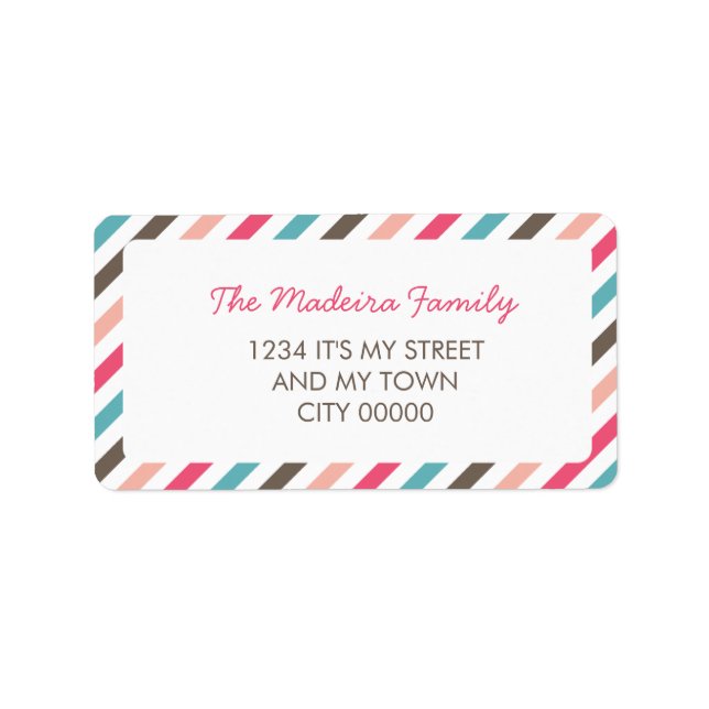 Mönster Blue Blue Rosa Brown Diagonal Rand Adressetikett (Framsidan)