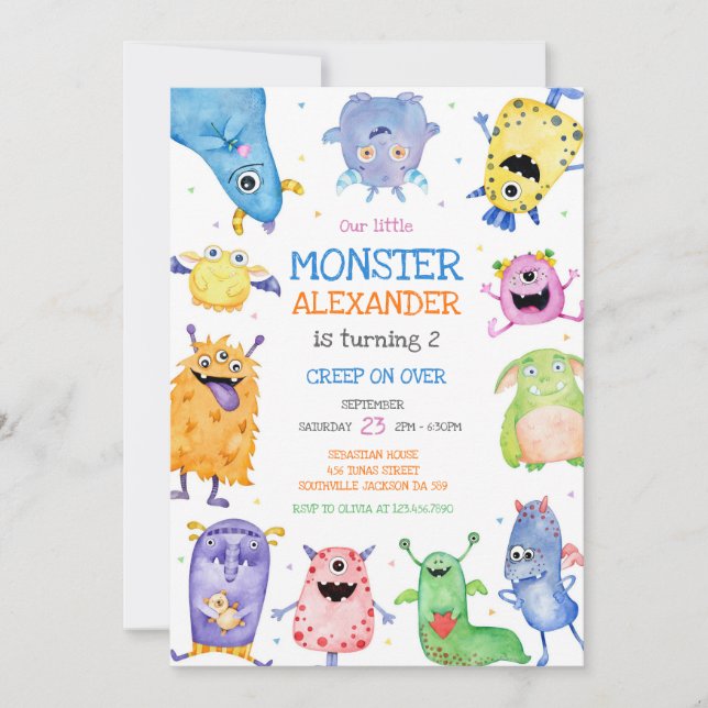 Monster Boy Birthday Invitation Inbjudningar (Framsida)