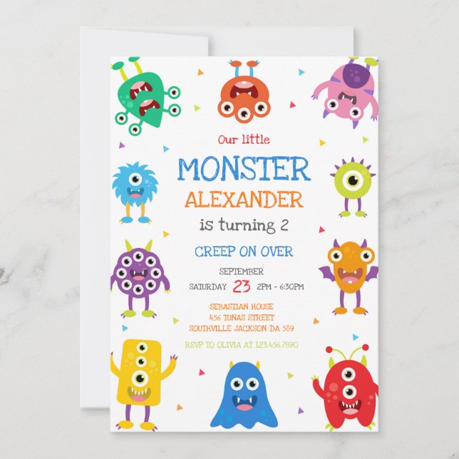 Monster Boy Birthday Invitation Inbjudningar (Framsida)