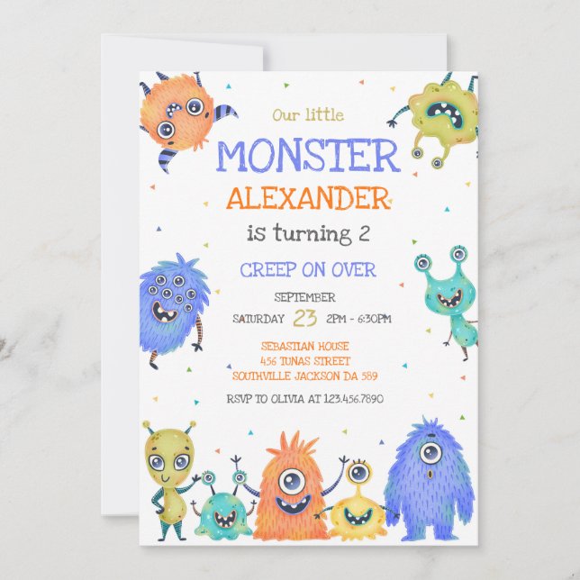 Monster Boy Birthday Invitation Inbjudningar (Framsida)