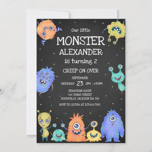 Monster Boy Birthday Invitation Inbjudningar (Framsida)