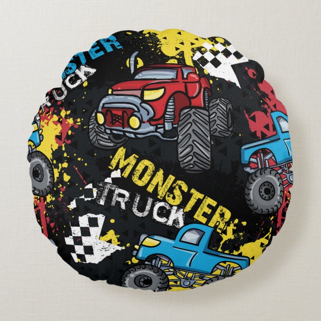 Monster Car: Abstrakt Childisch Mönster Rund Kudde (Framsidan)
