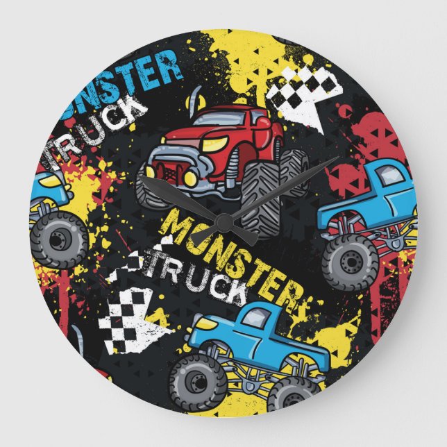 Monster Car: Abstrakt Childisch Mönster Stor Klocka (Framsida)