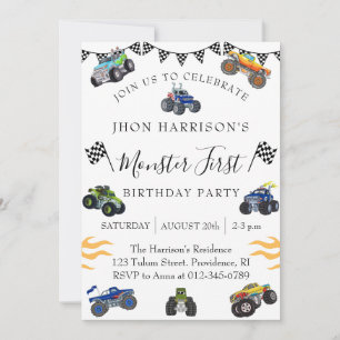 Monster Car Boy 1:a födelsedagen Party Inbjudningar
