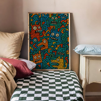 Monster Chaos Roligt Artsy Wall Poster Skriv ut