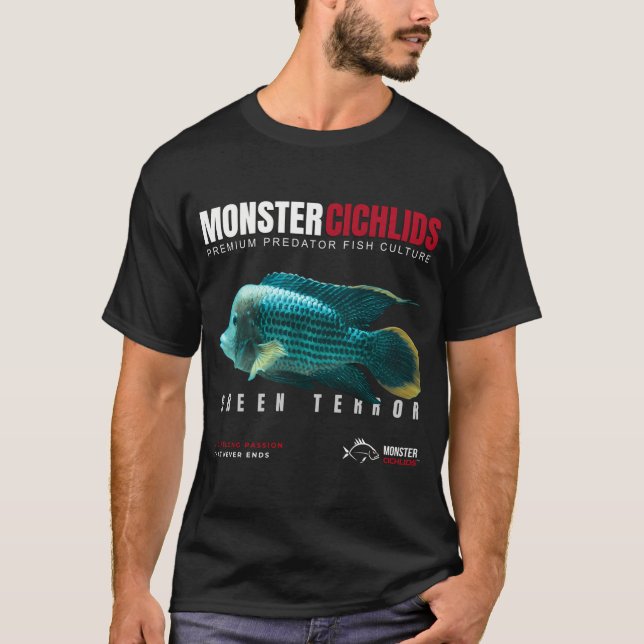 Monster Ciklider Grön Terror Rovfisk  T Shirt (Framsida)