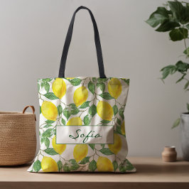 Mönster citronblommans lämna grönt till påsen tygkasse