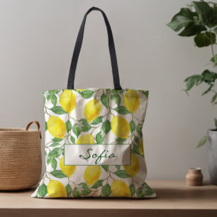 Mönster citronblommans lämna grönt till påsen tygkasse