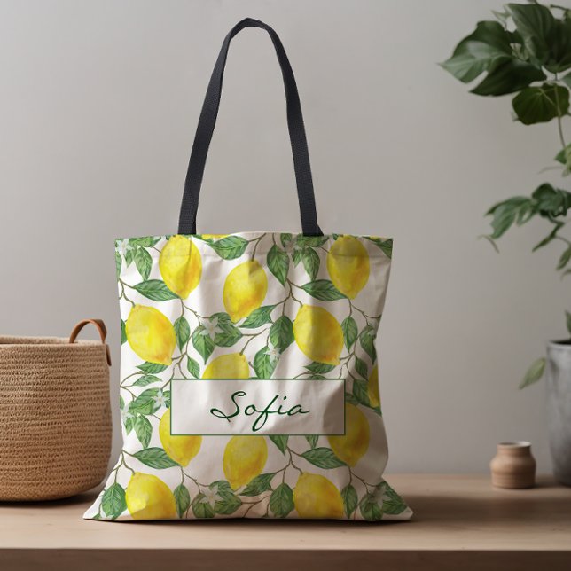 Mönster citronblommans lämna grönt till påsen tygkasse (Skapare uppladdad)