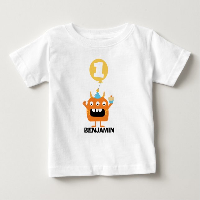 Monster Cuptårta Balloon 1:a födelsedag T-Shirt (Framsida)