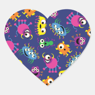 Monster Cute Funny 1:a födelsedag Party Theme Hjärtformat Klistermärke