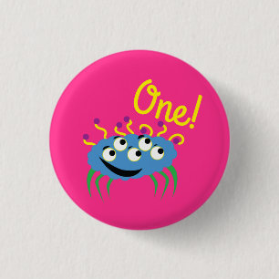 Monster Cute Funny 1:a födelsedag Party Theme Knapp