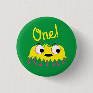 Monster Cute Funny 1:a födelsedag Party Theme Knapp