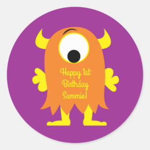 Monster Cute Funny 1:a födelsedag Party Theme Runt Klistermärke