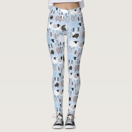 Mönster Cute Sheep Pastel Blue Färg Minimal Leggings