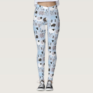 Mönster Cute Sheep Pastel Blue Färg Minimal Leggings