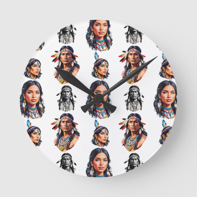 Mönster-design för den inhemska Indian-stammen Rund Klocka (Framsida)