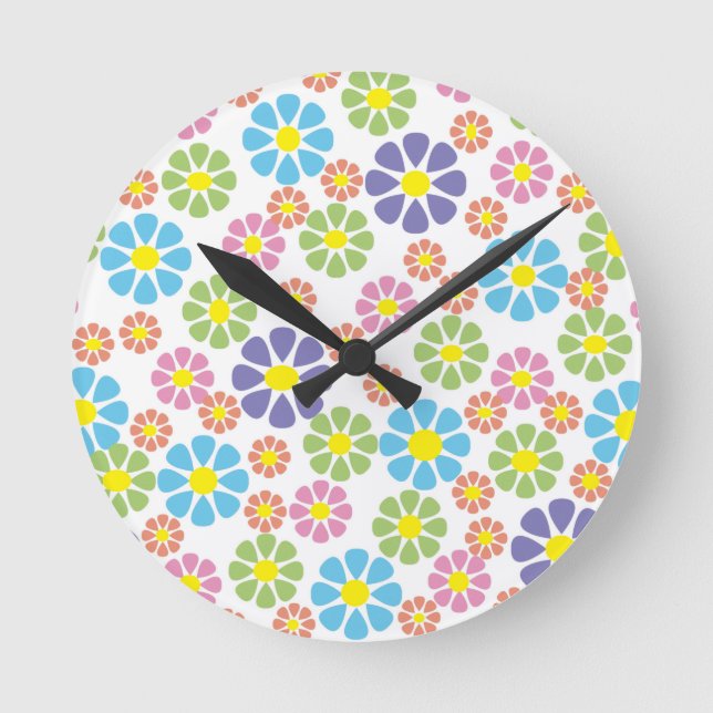 Mönster-design för färgstarka blommigtar rund klocka (Framsida)