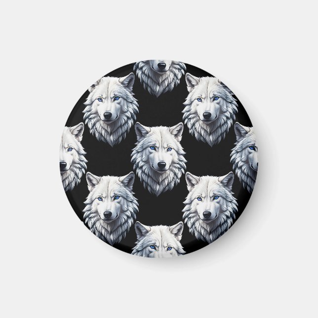 Mönster design för vit Varg huvud Magnet (Framsidan)