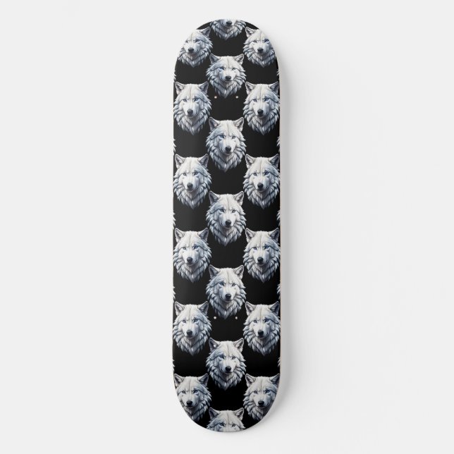 Mönster design för vit Varg huvud Mini Skateboard Bräda 18,5 Cm (Framsida)