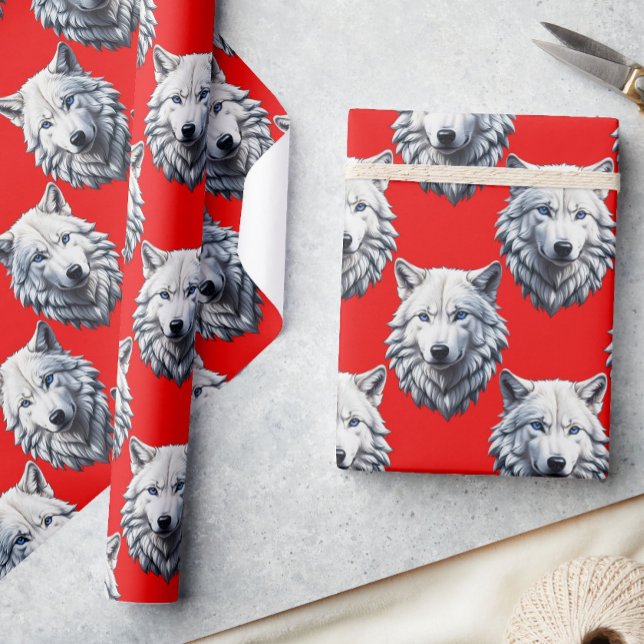 Mönster design för vit Varg med huvud - röd Presentpapper (Skapare uppladdad)