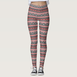 Mönster designnackslips för grått-röd aztec- leggings