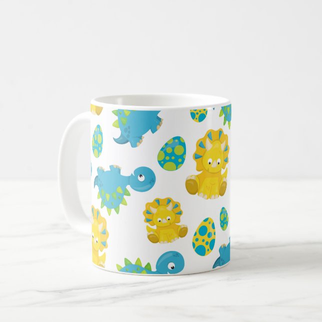 Mönster, dinosaurier, cute Dinosaurs, Baby Dino Kaffemugg (Framsida vänster)
