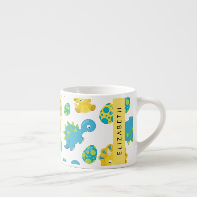 Mönster, dinosaurier, Cute Dinosaurs, ditt namn Espressomugg (Höger)