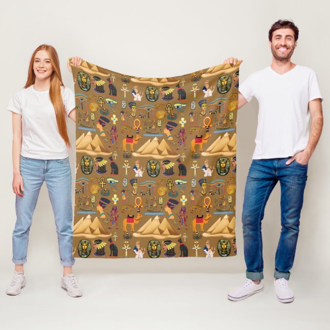 Mönster-egyptisk hieroglyfisk symbol fleecefilt (På plats)