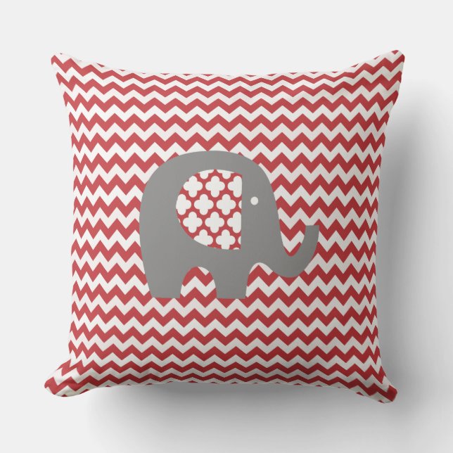 Mönster Elephant Red Chevron Rand Exdoor Pillow Kudde (Framsida)