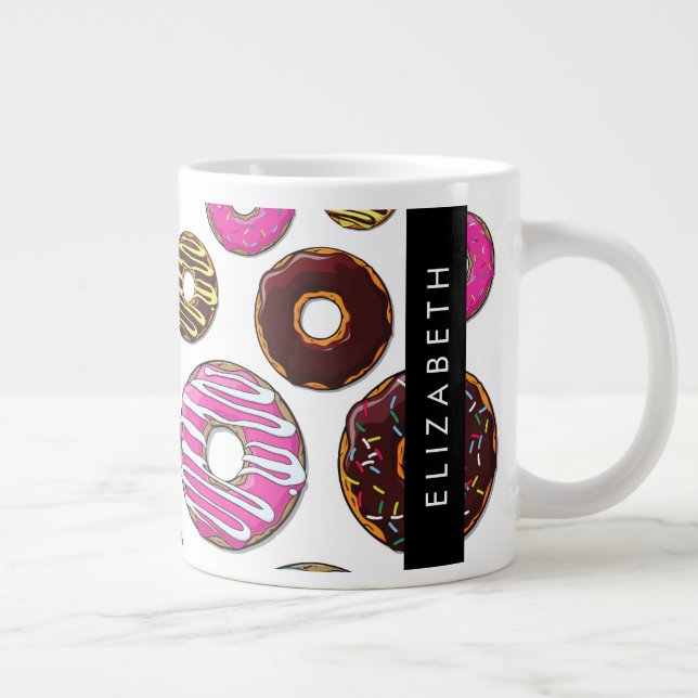 Mönster, färgade donötter, ditt namn jumbo mugg (Höger)