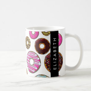 Mönster, färgade donötter, ditt namn kaffemugg