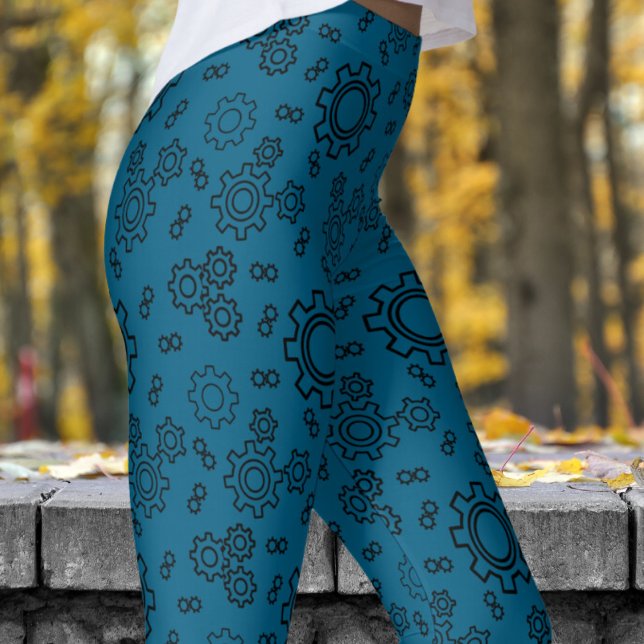 Mönster, färska blåhavskuggar leggings (Cogs on Ocean Blue Leggings)