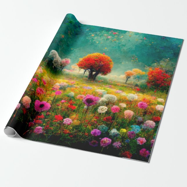 mönster-figursättning för blommigtens Papper Presentpapper (Utrullad)