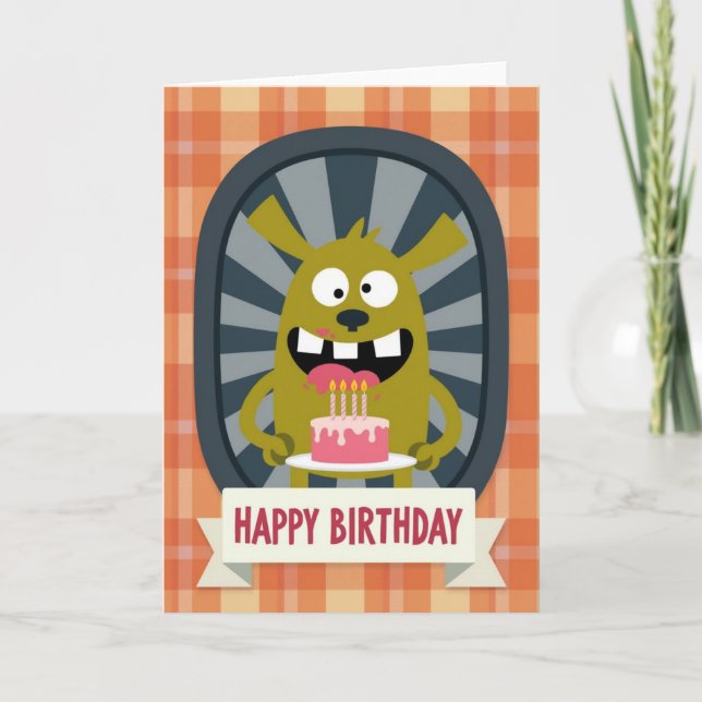 Monster Födelsedags Kort med Lystig Design (Framsida)